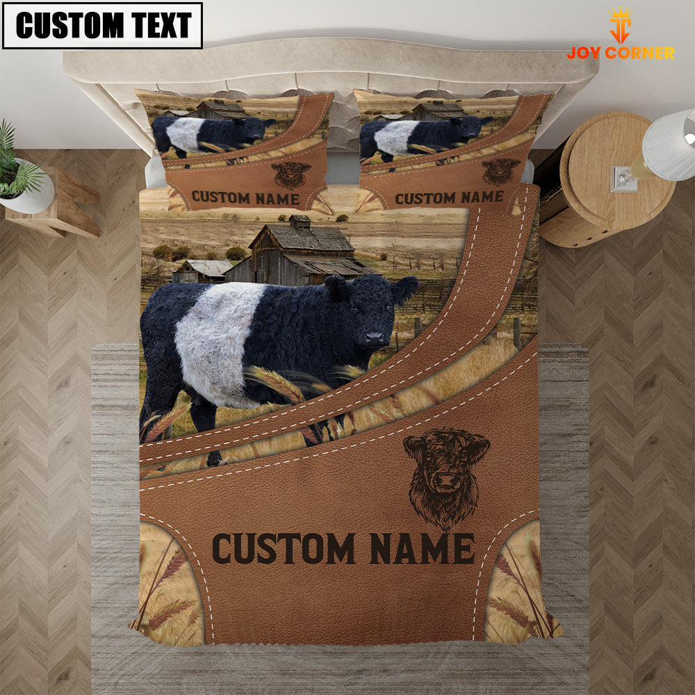Custom Name Belted Galloway On Farm Bedding Set