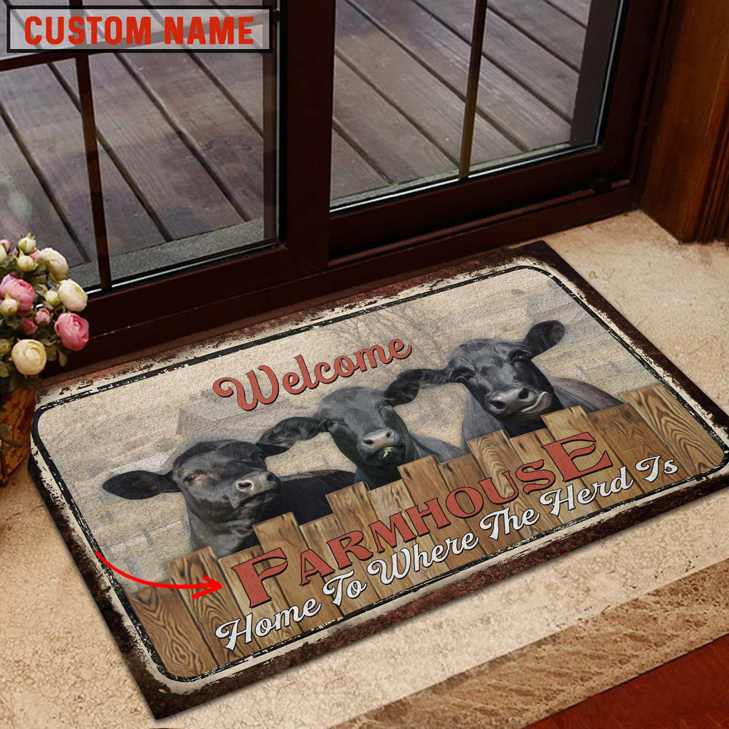 Black Angus Custom Name - Home To Where The Herd Is FarmHouse Doormat