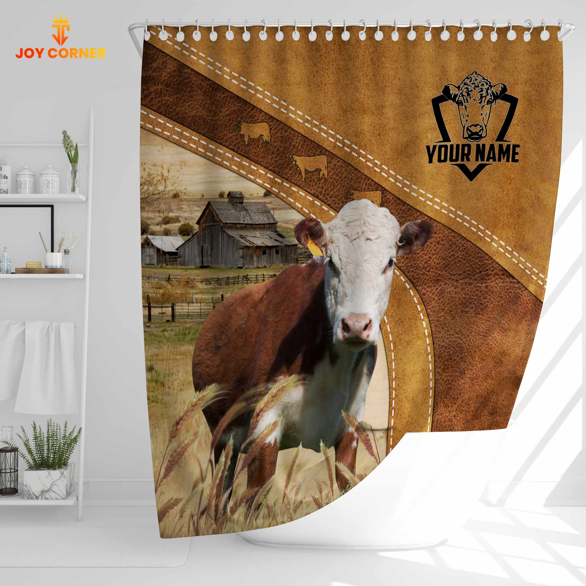 Custom Name Hereford Pattern Shower Curtain