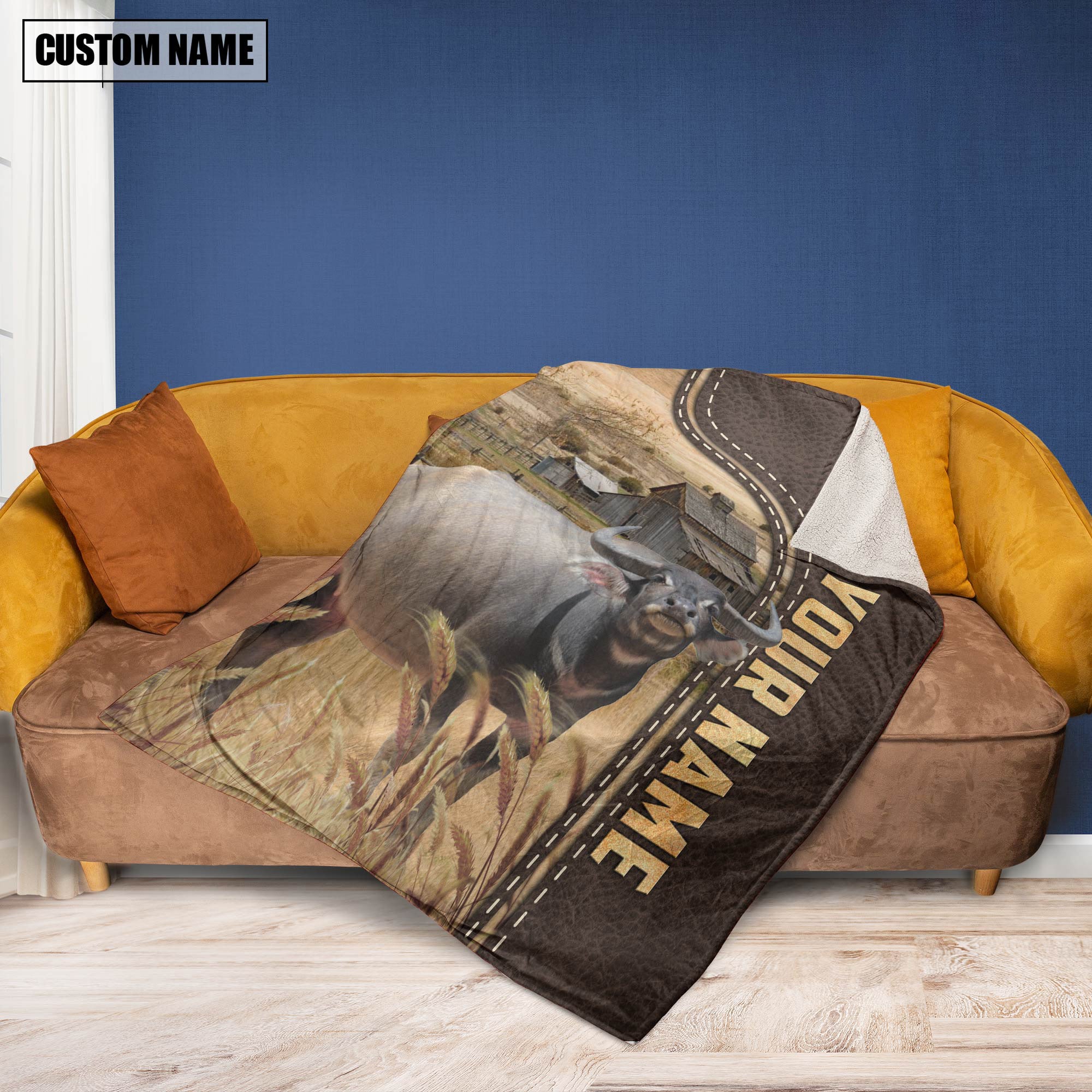Personalized Name Buffalo Leather Pattern Blanket