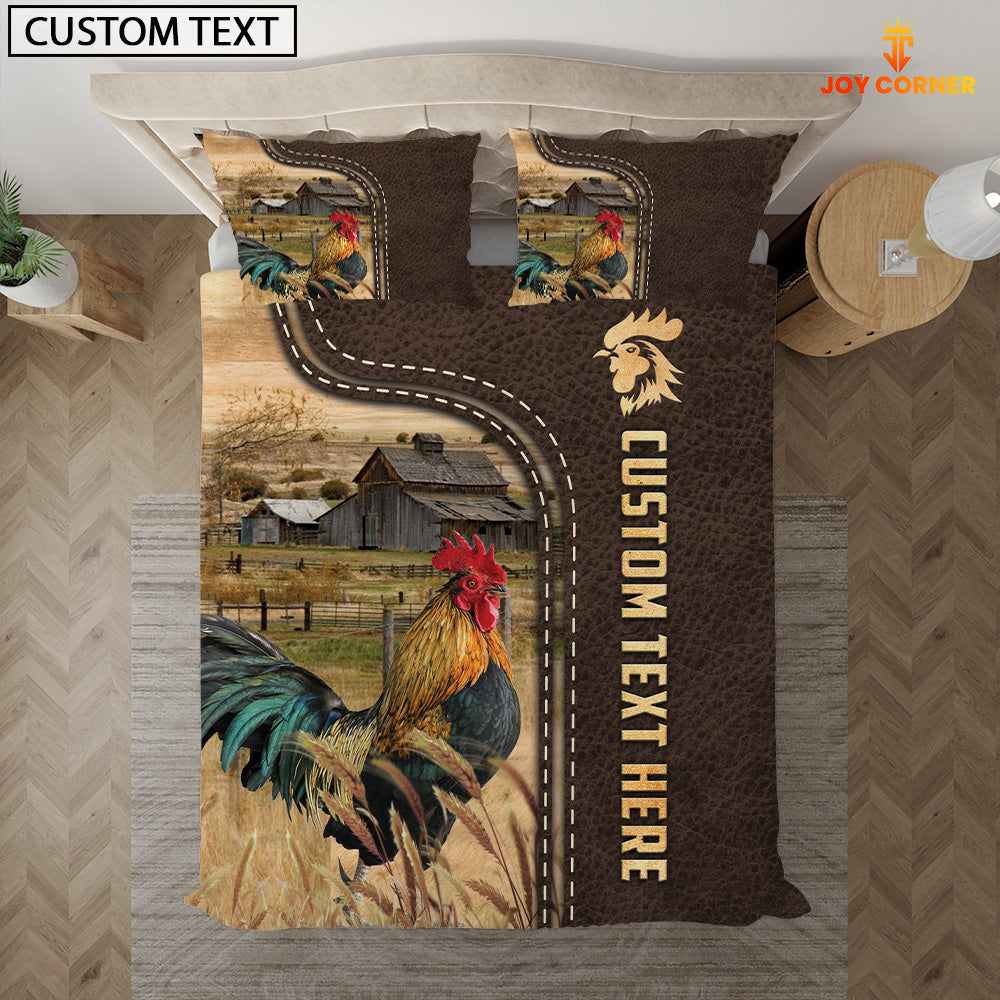 Chicken Custom Text Leather Pattern Bedding Set