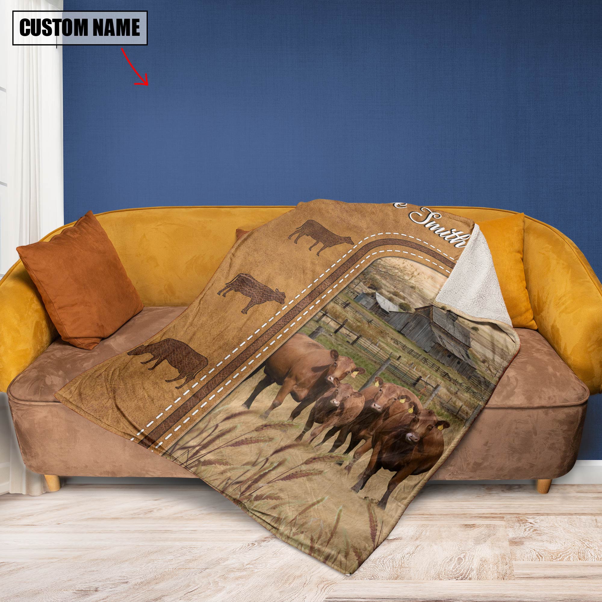 Personalized Red Angus Cattle In Field Farmhouse Blanket