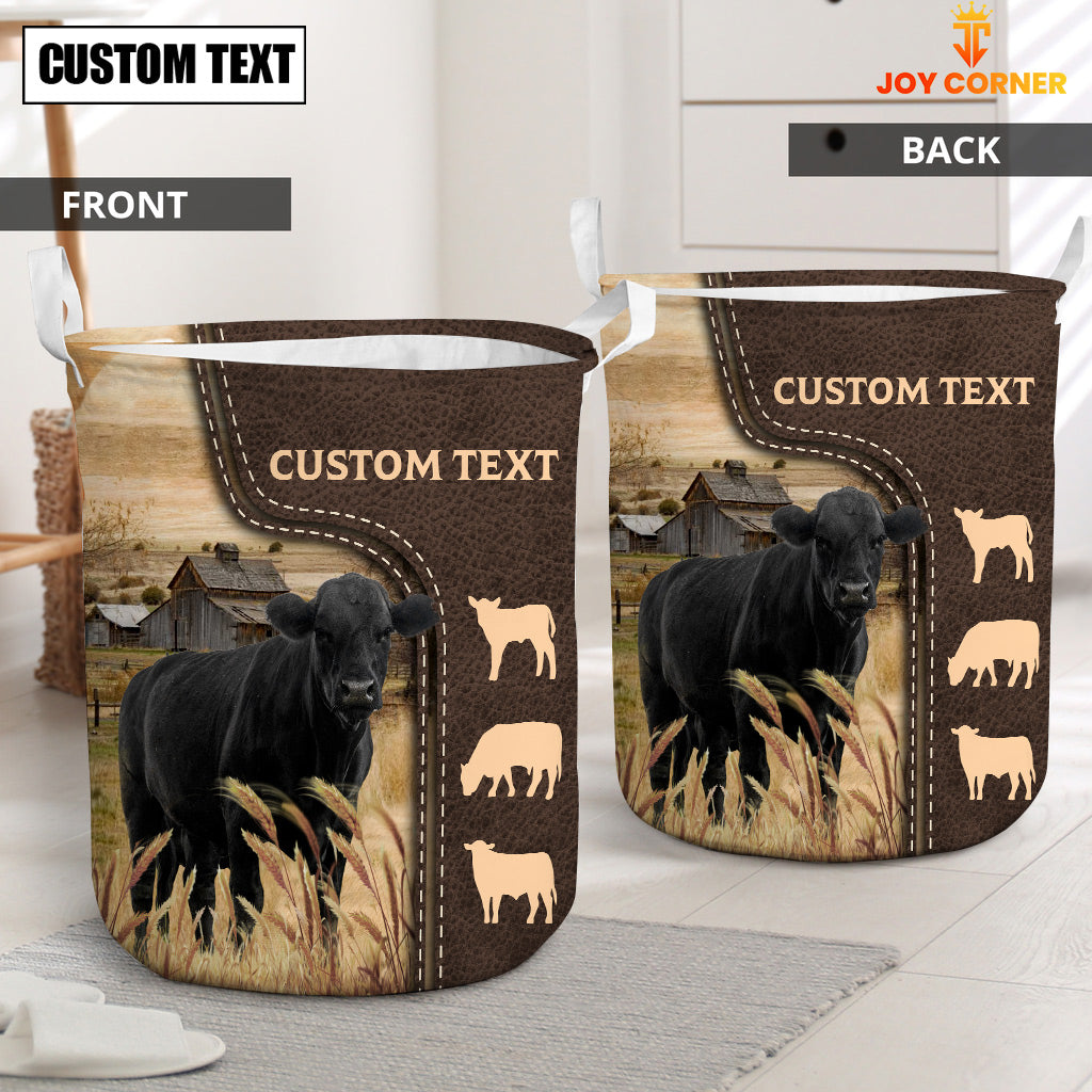 Black Angus Custom Name Leather Pattern Laundry Basket