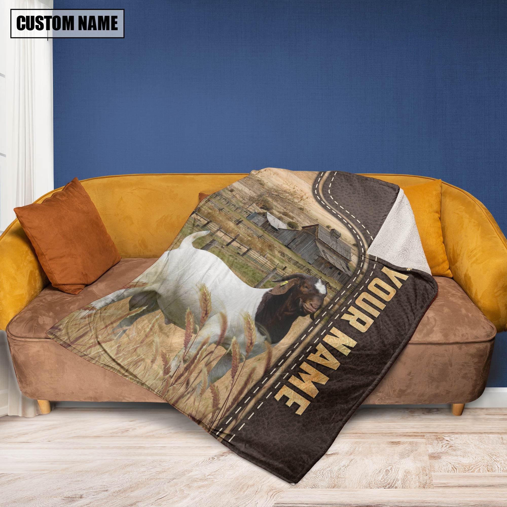 Personalized Name Boer Goats Leather Pattern Blanket