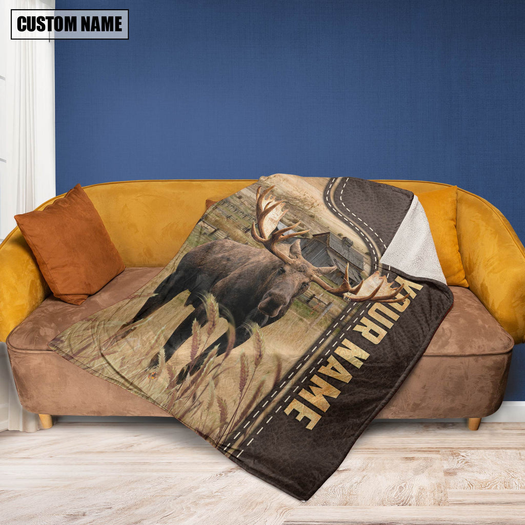 Personalized Name Moose Leather Pattern Blanket