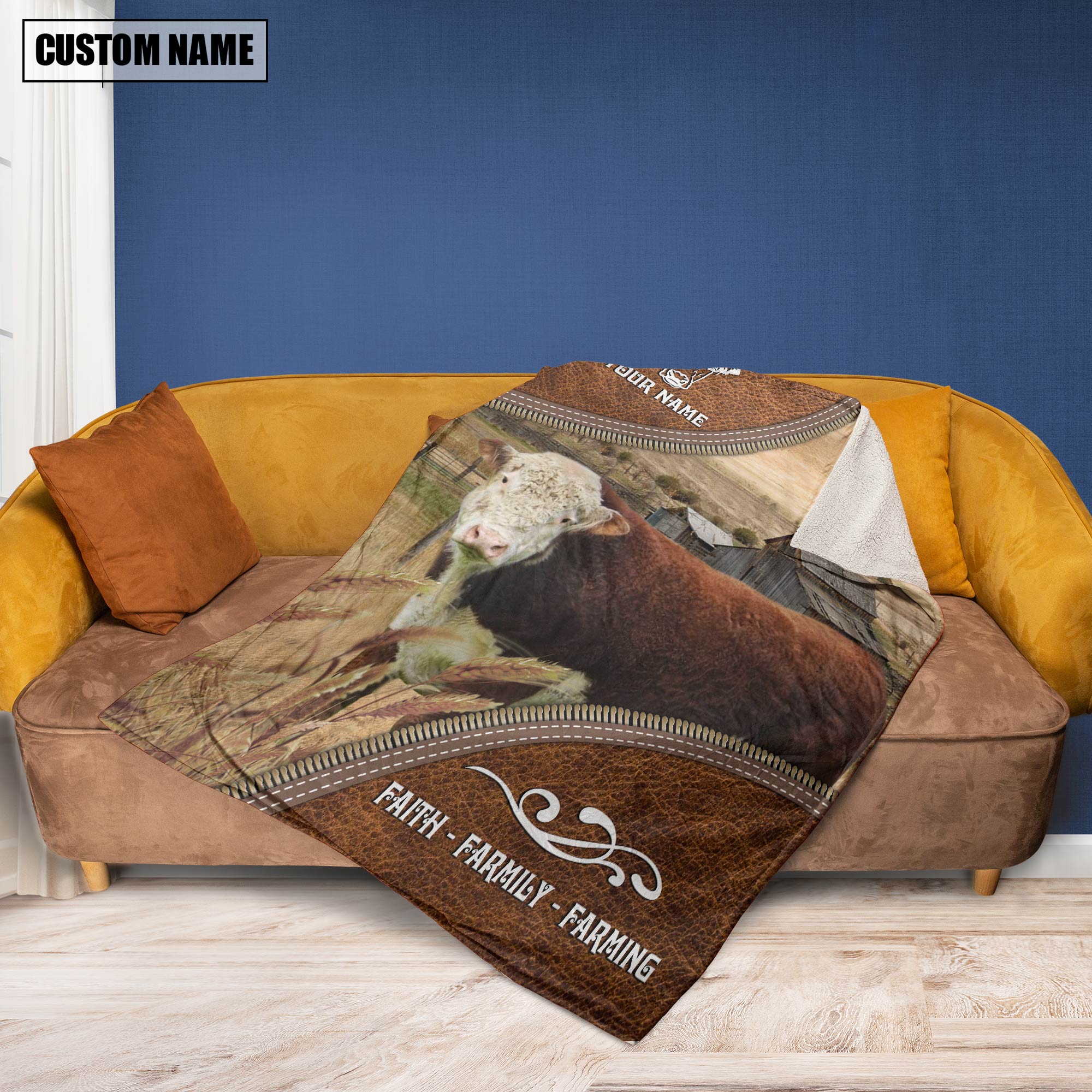 Personalized Name Hereford Faith Family Farming Blanket