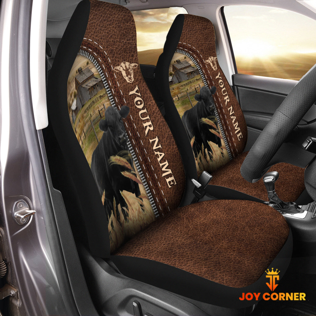 Black Angus Personalized Name Leather Pattern Car Seat Covers Universal Fit