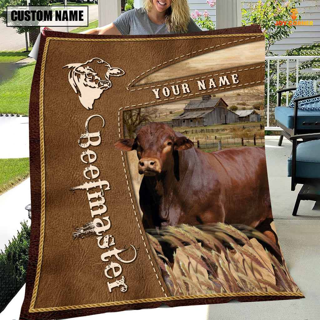Personalized Name Beefmaster Farm Leather Brown Blanket