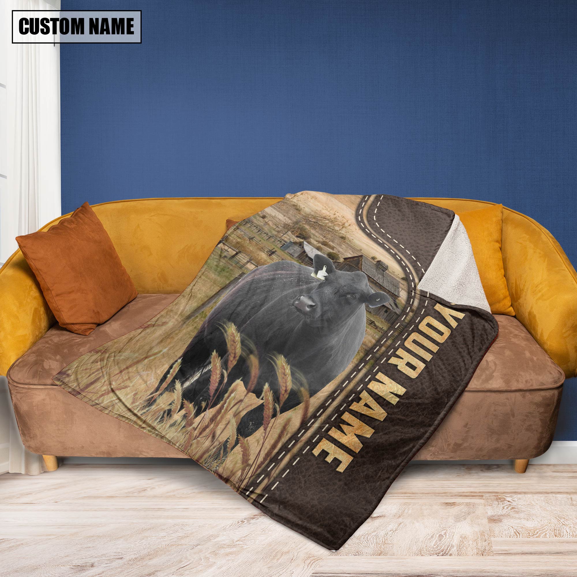 Personalized Name Black Simmental Leather Pattern Blanket