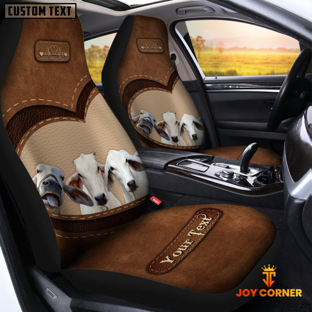 Brahman Cattle Pattern Customized Name Heart Car Seat Cover Set
