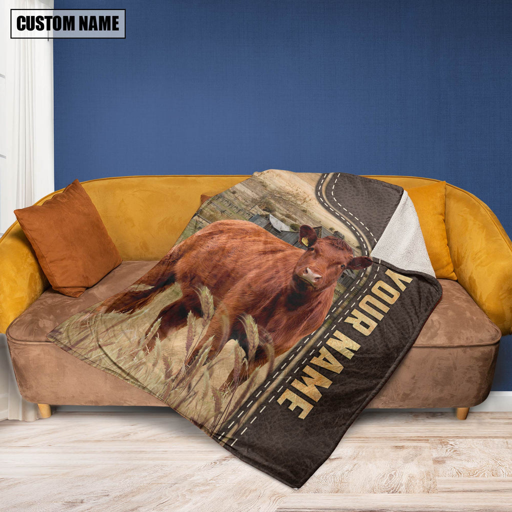 Personalized Name Red Angus Leather Pattern Blanket