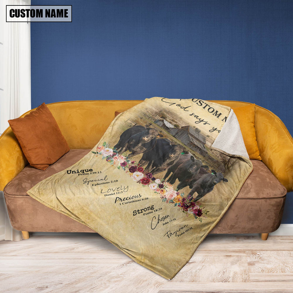 God Says You Are - Personalized Name Black Angus Blanket
