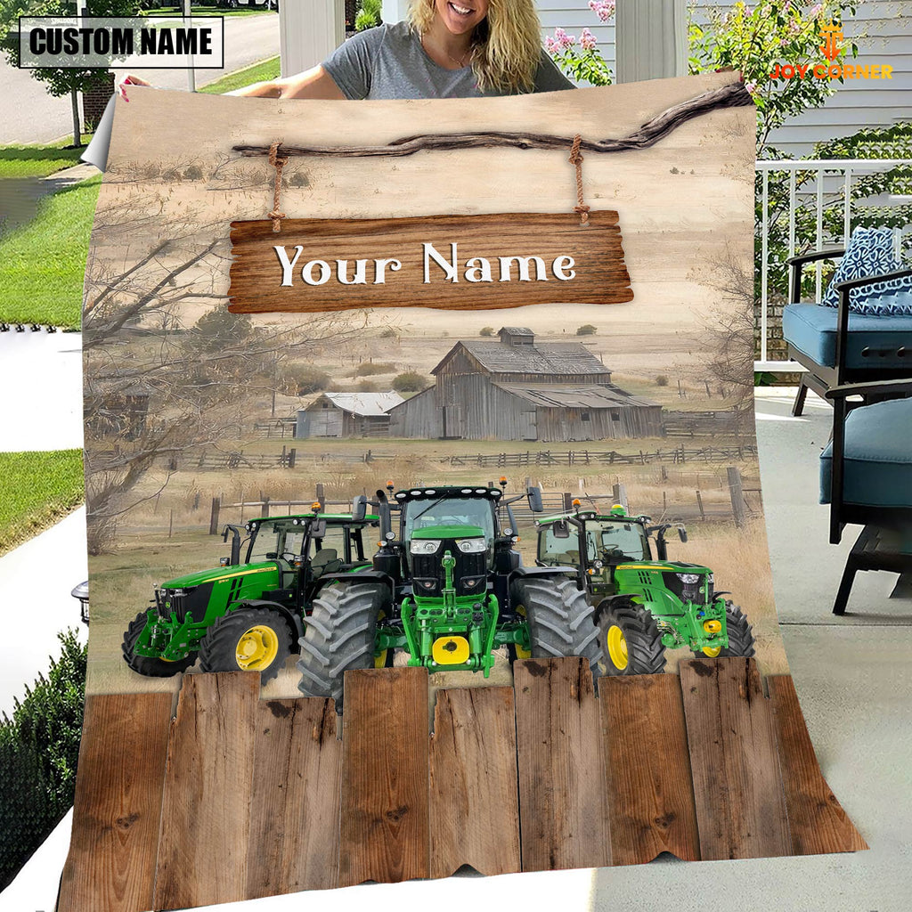 Personalized Name Tractor Wooden Pattern Blanket