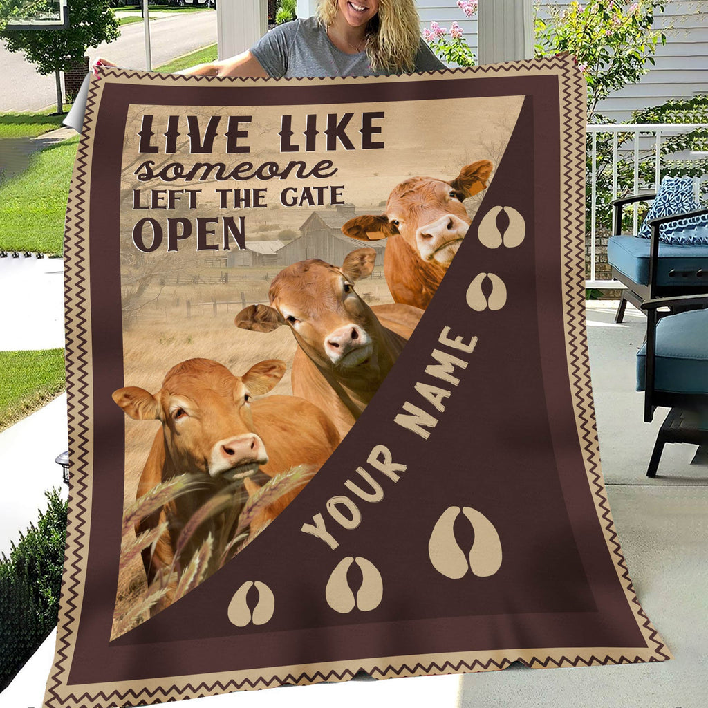 Personalized Fleckvieh Live Like Someone Left The Gate Open Blanket