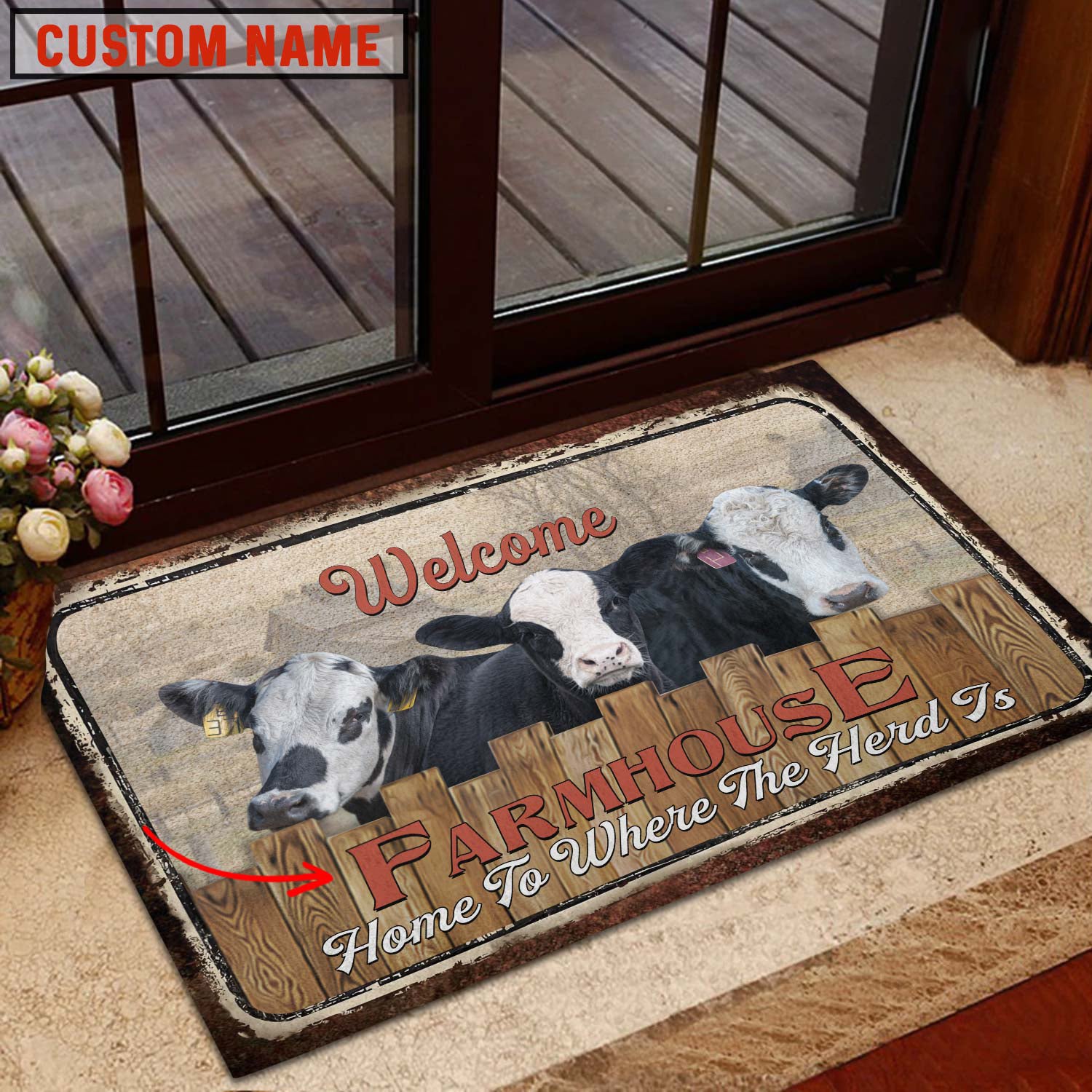 Black Baldy Custom Name - Home To Where The Herd Is FarmHouse Doormat