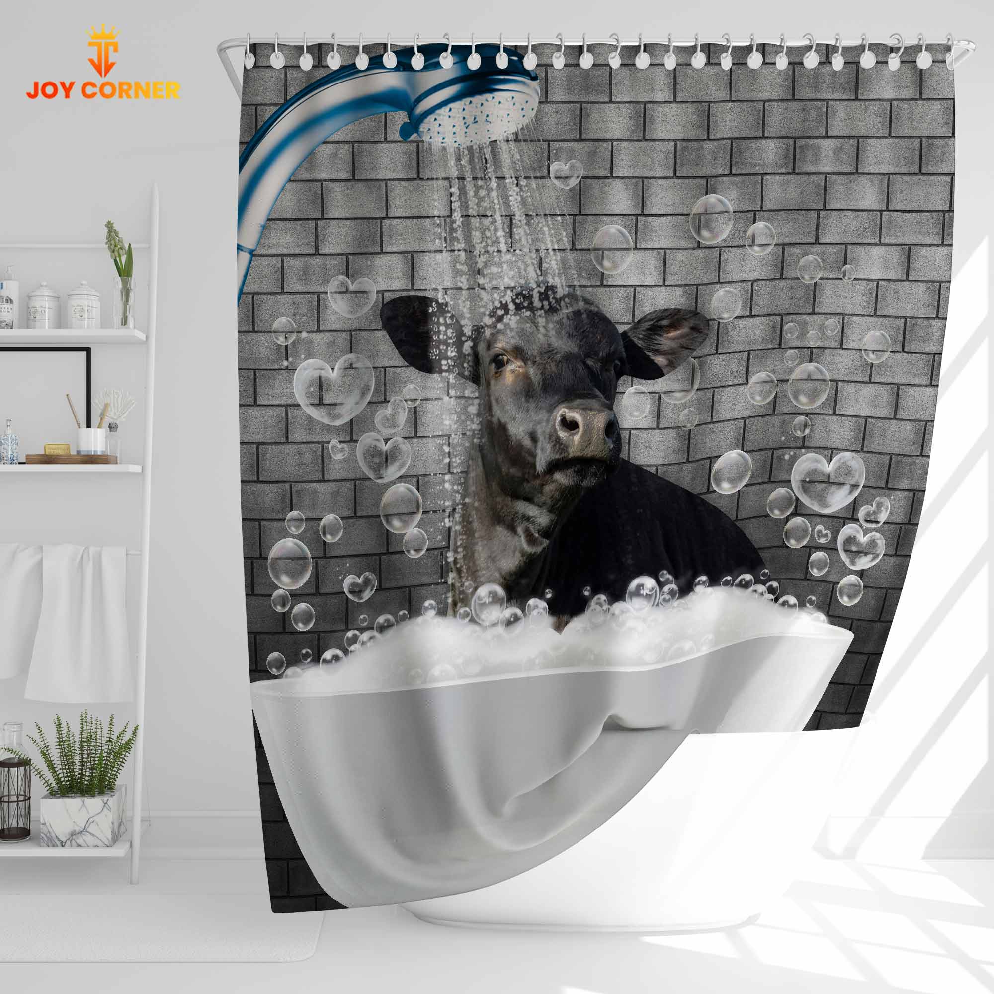 Black Angus Brick Wall 3D Shower Curtain