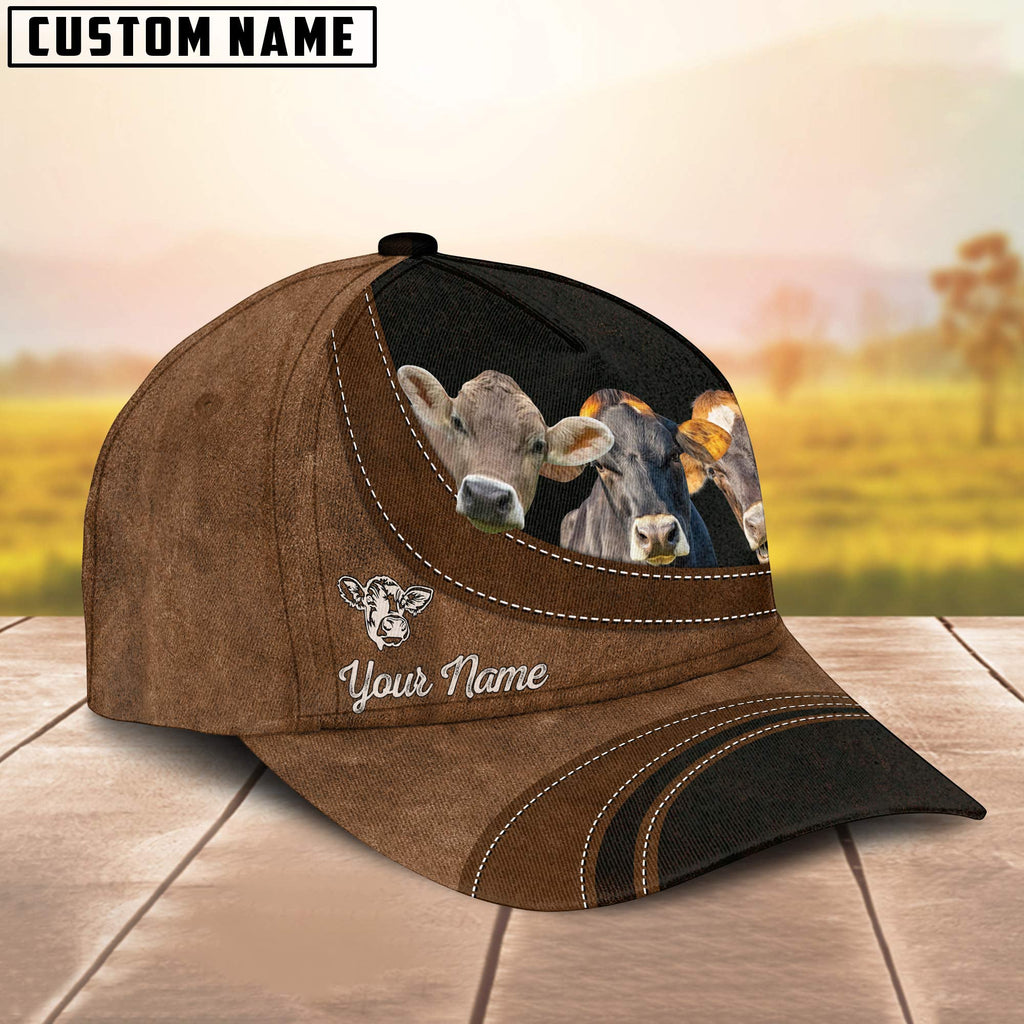 Brown Swiss Happiness Customized Name Cap