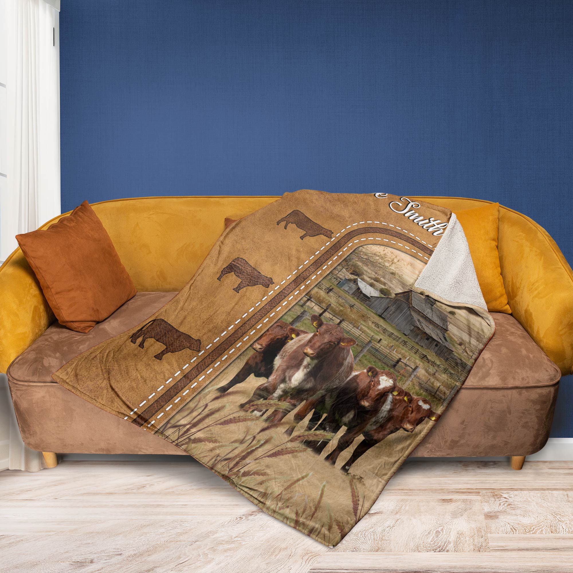Personalized Shorthorn Cattle In Field Farmhouse Blanket