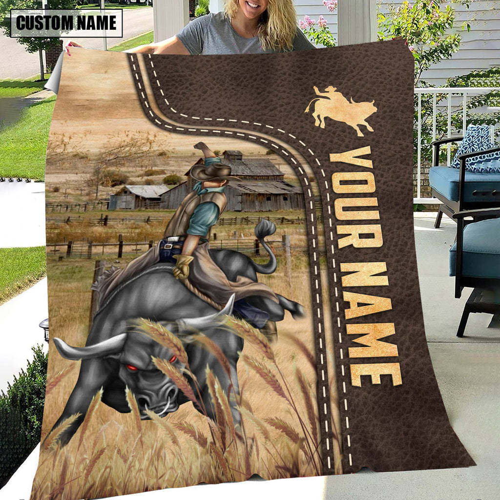 Personalized Name Cowboy Leather Pattern Blanket