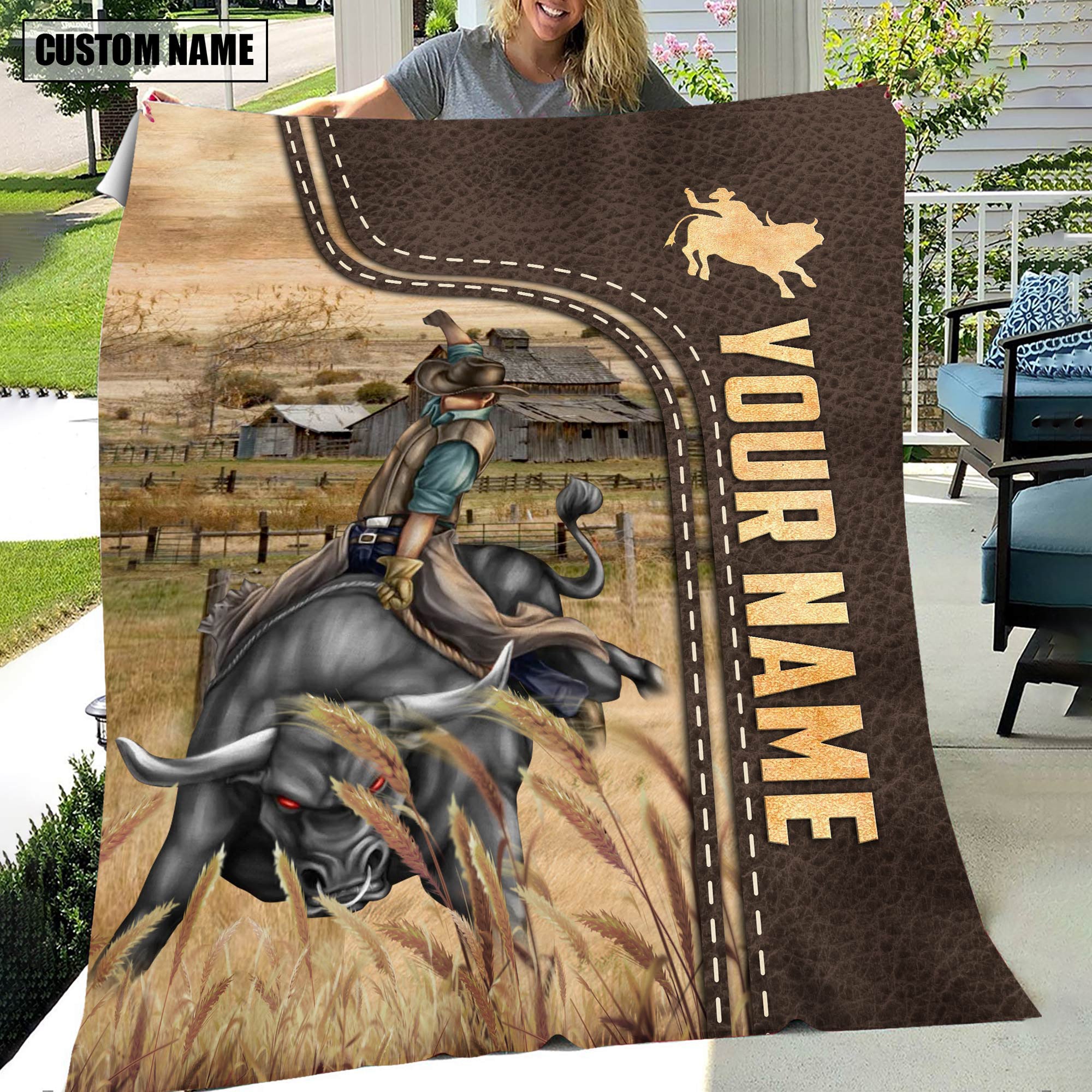 Personalized Name Cowboy Leather Pattern Blanket