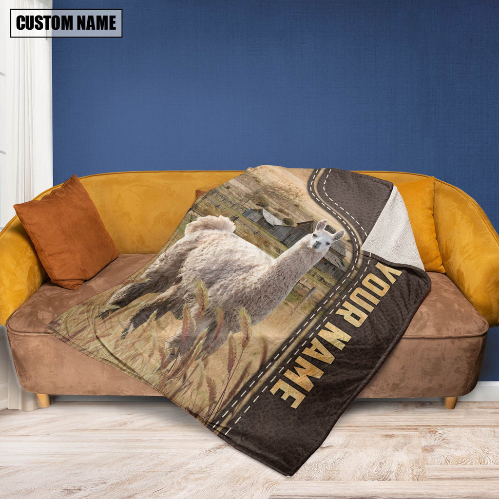 Personalized Name Llama Leather Pattern Blanket