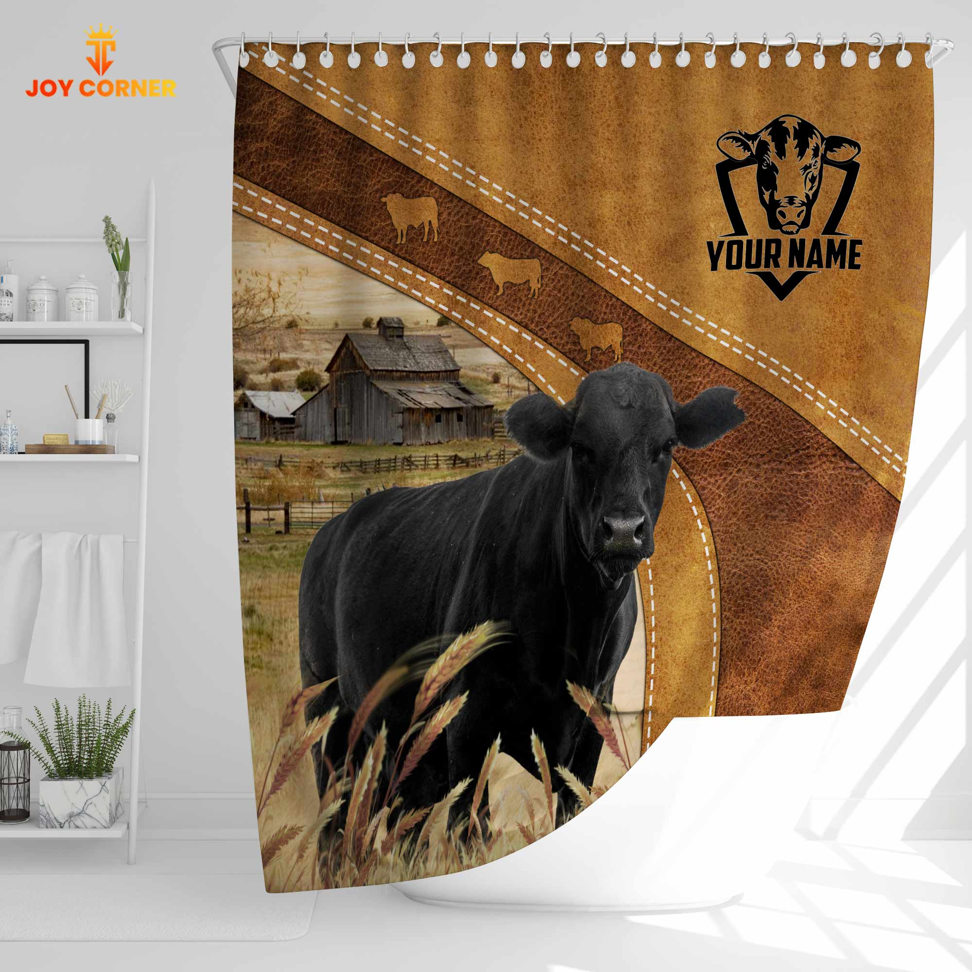 Custom Name Black Angus Pattern Shower Curtain