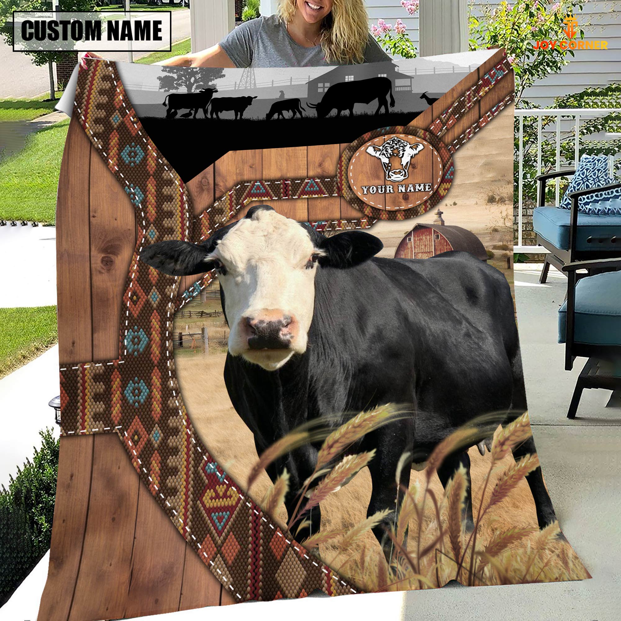 Black Baldy Custom Name Brocade Pattern Blanket