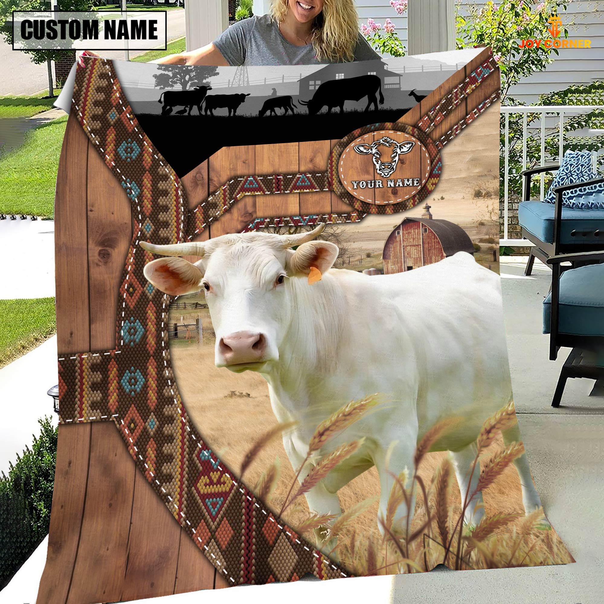Charolais Custom Name Brocade Pattern Blanket