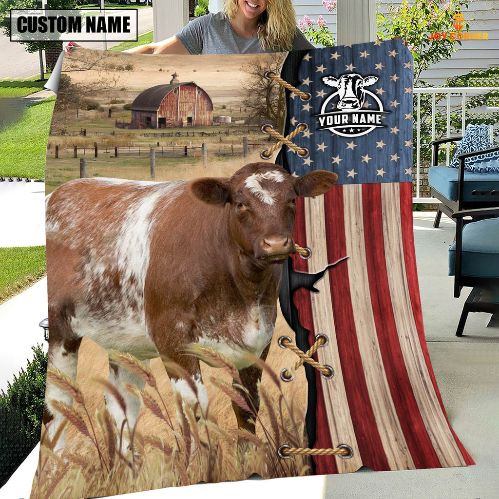 Personalized Name Shorthorn Flag Vintage Blanket