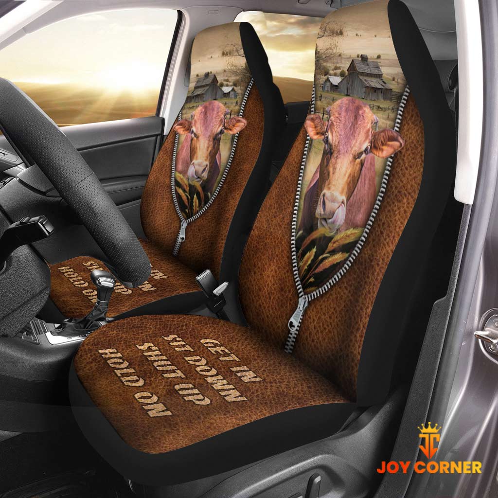 Beefmaster Zipper Leather Pattern Car Seat Covers Universal Fit (2Pcs)