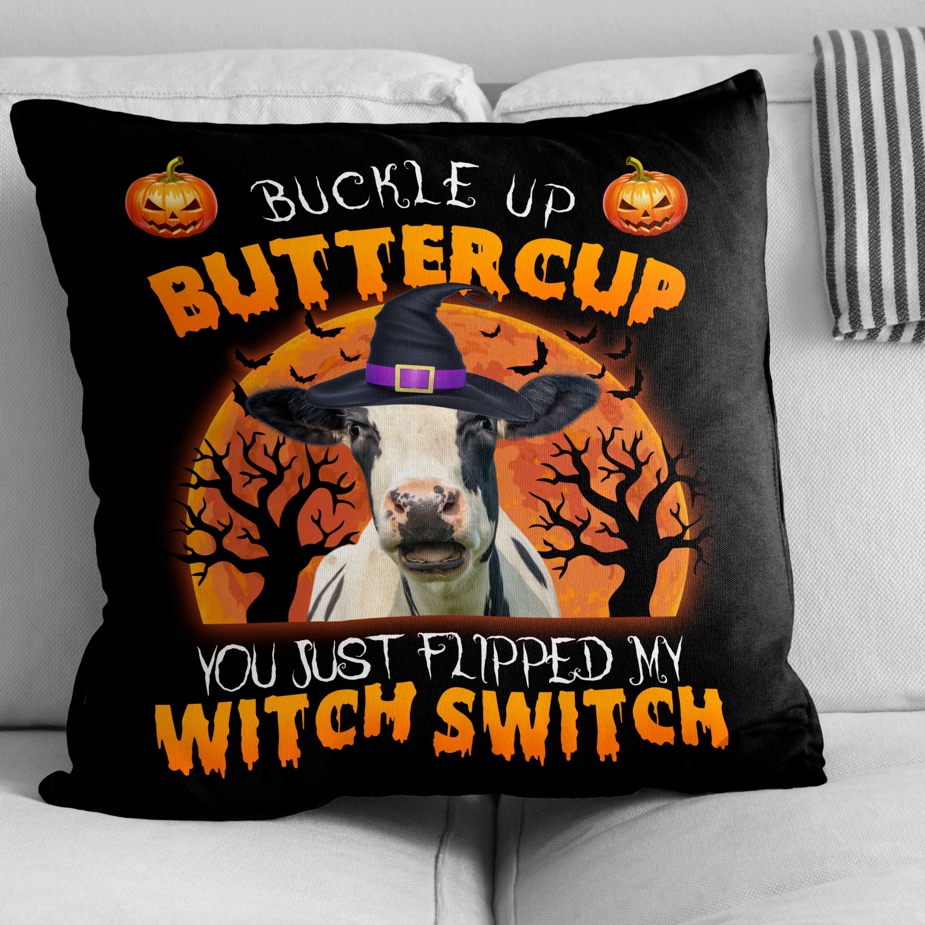 Happy Halloween Holstein Buckle Up Butter Cup Pillow Case