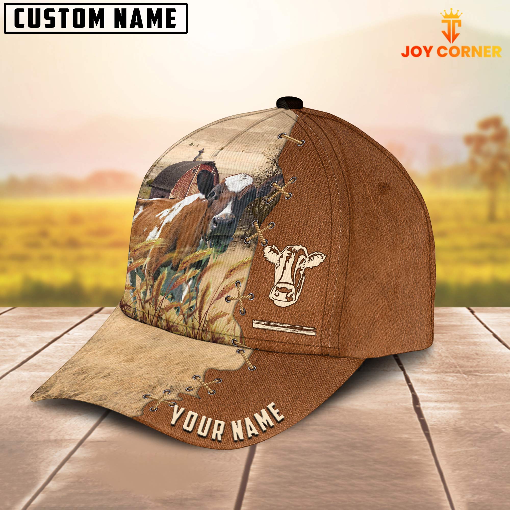 Ayrshire Custom Name Brown Leather Pattern Cap