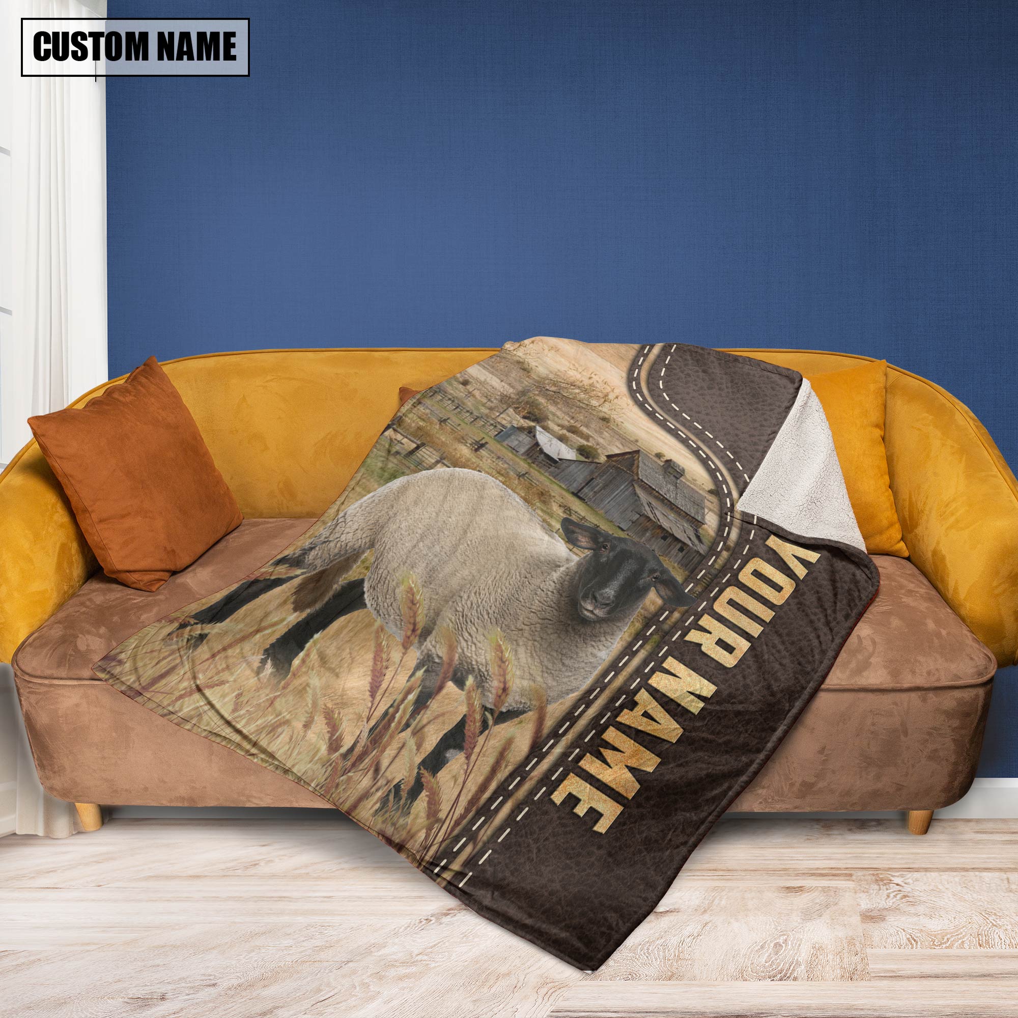 Personalized Name Suffolk Sheep Leather Pattern Blanket