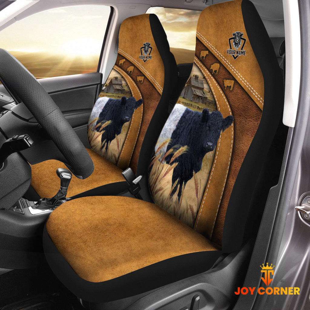 Belted Galloway Pattern Customized Name 3D Car Seat Cover Set (2PCS)