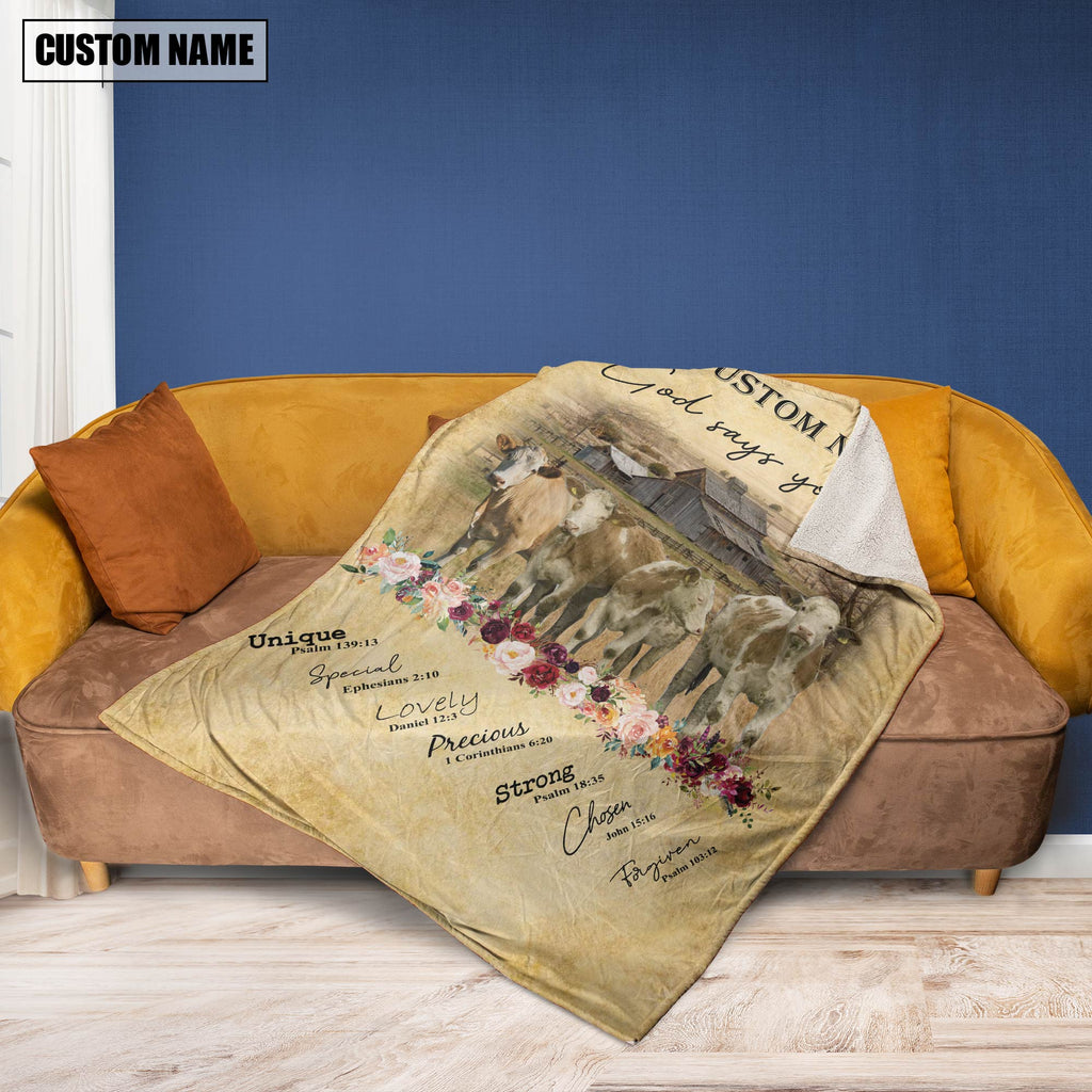 God Says You Are - Personalized Name Fleckvieh Blanket
