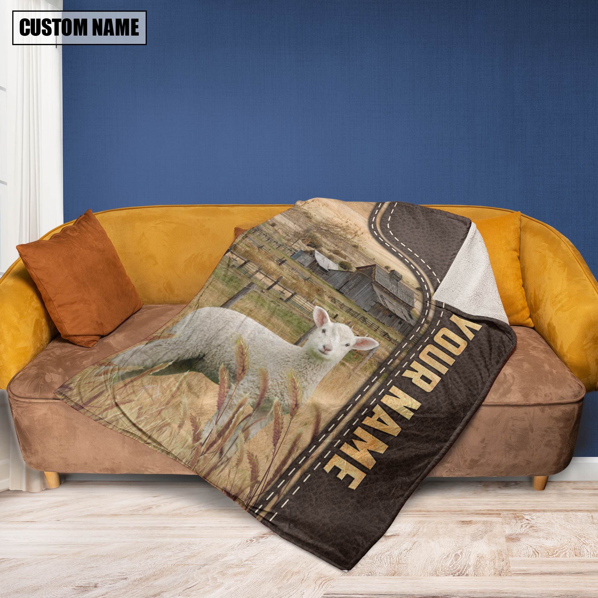 Personalized Name Lambs Leather Pattern Blanket