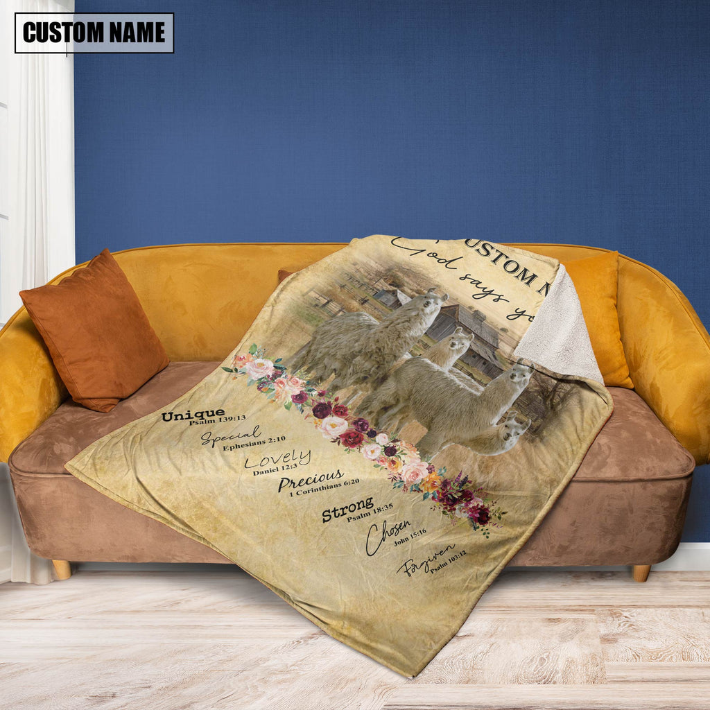 God Says You Are - Personalized Name LLama Blanket