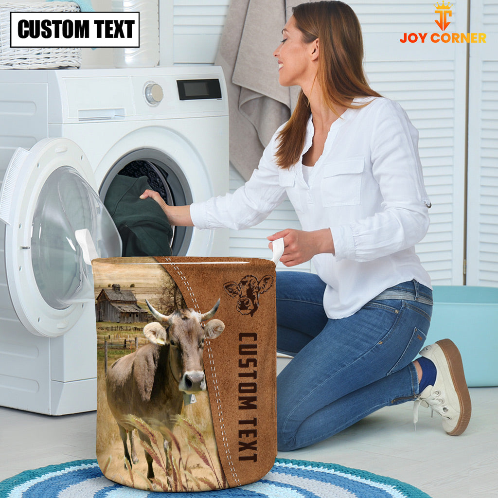 Brown Swiss Brown Farm Custom Name Laundry Basket