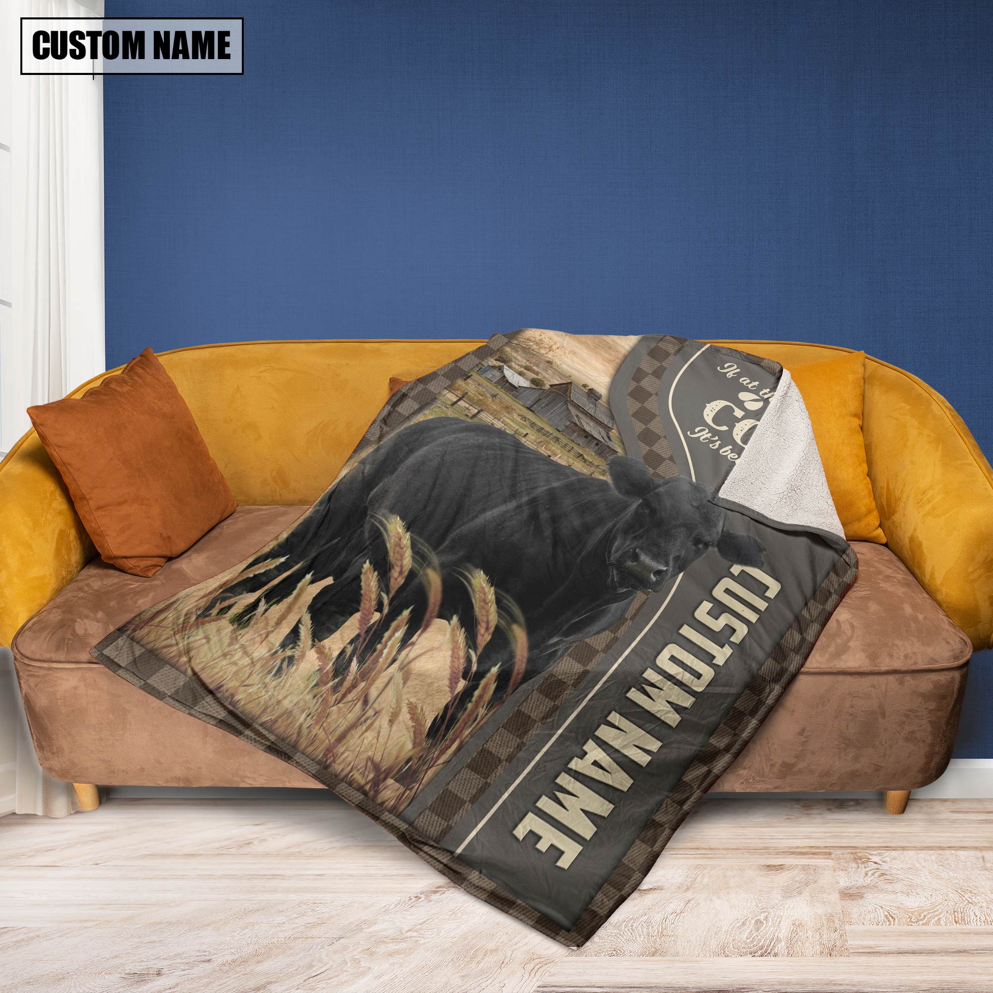 Personalized Name Black angus A Good Day Blanket