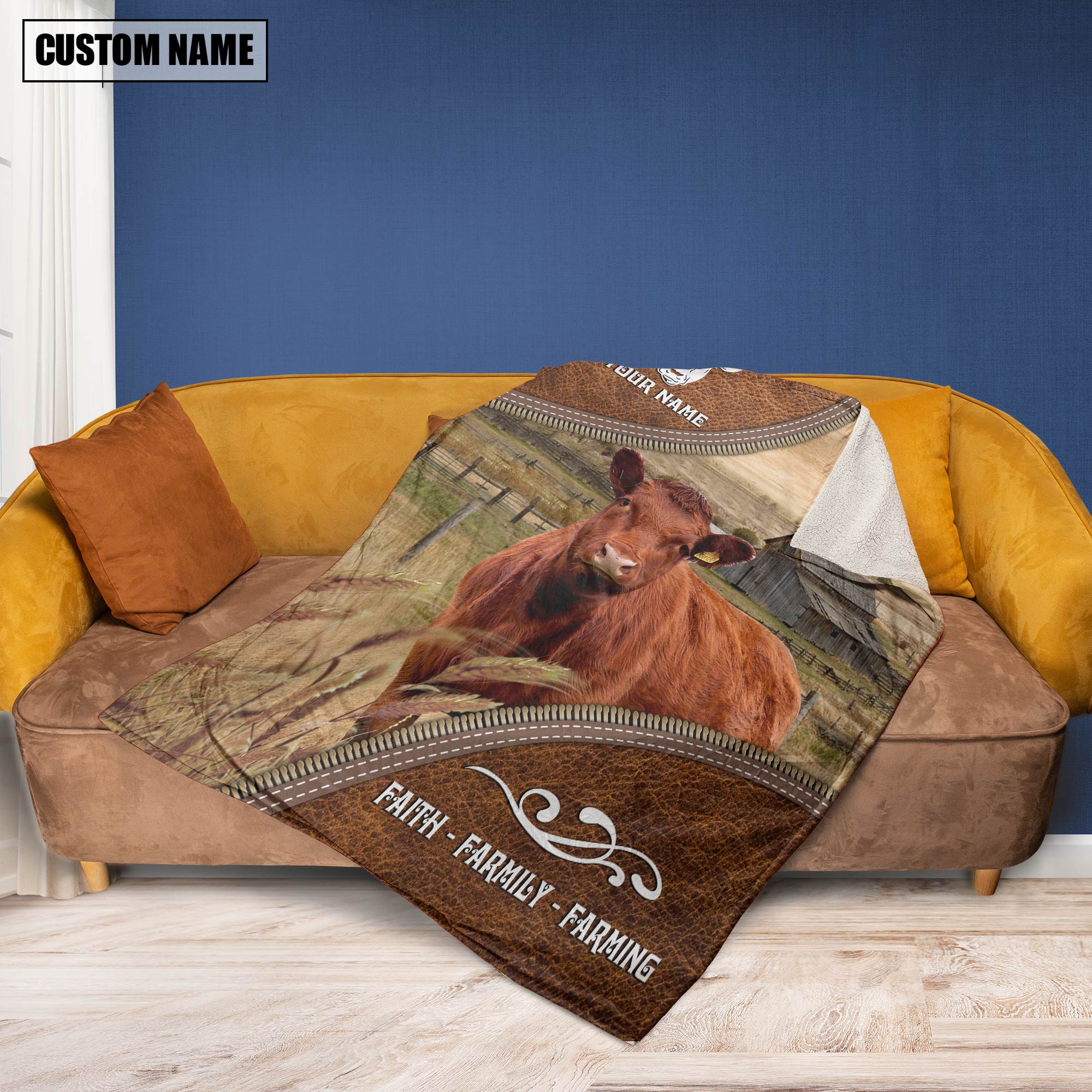 Personalized Name Red Angus Faith Family Farming Blanket