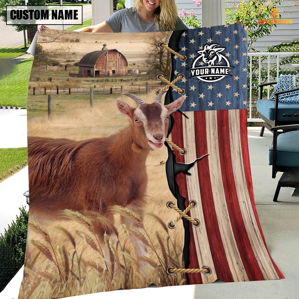 Personalized Name Goat Flag Vintage Blanket