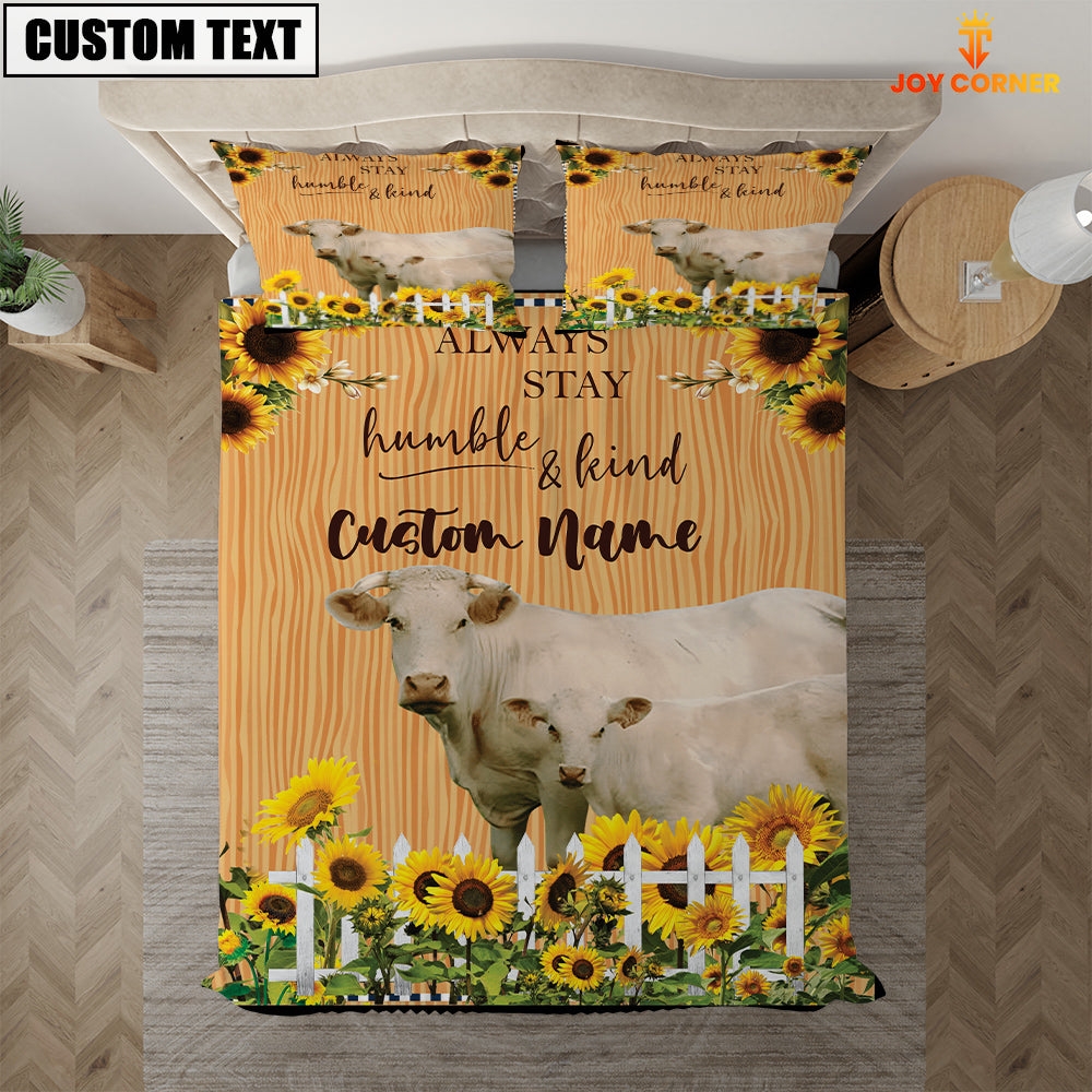 Charolais Stay Humble And Kind Custom Name Bedding Set