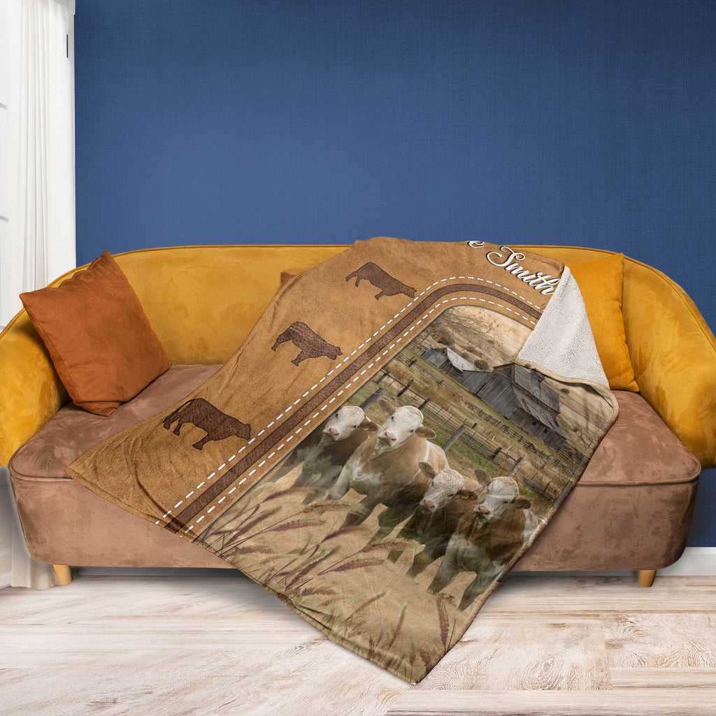 Personalized Fleckvieh Cattle In Field Farmhouse Blanket