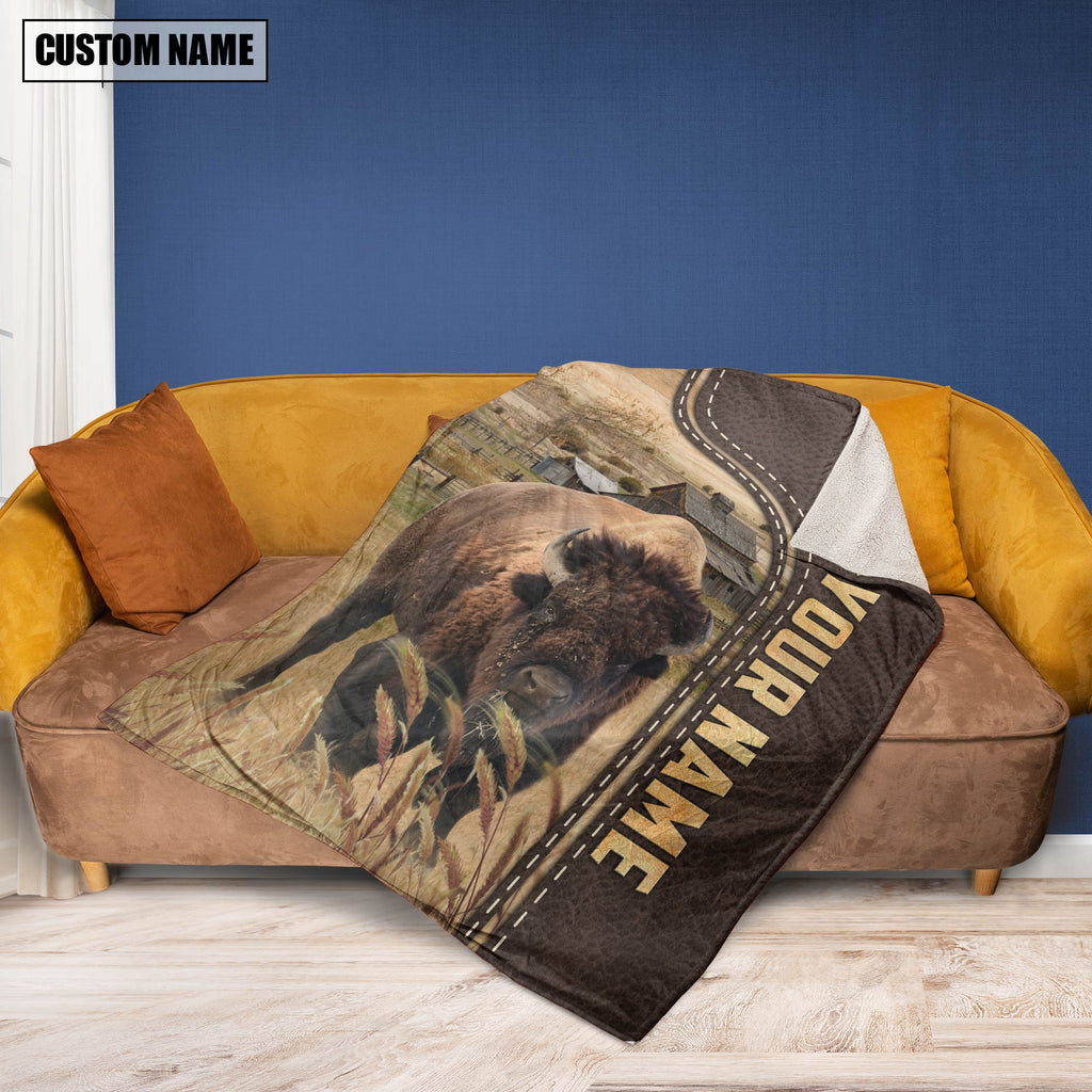 Personalized Name Buffalo Leather Pattern Blanket