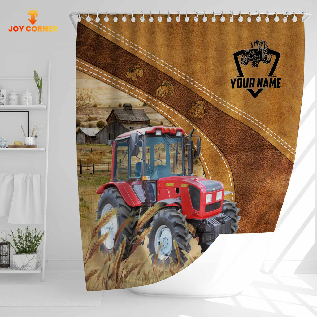 Custom Name Red Tractor Pattern Shower Curtain