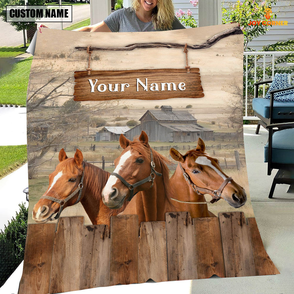 Personalized Name Horse Wooden Pattern Blanket