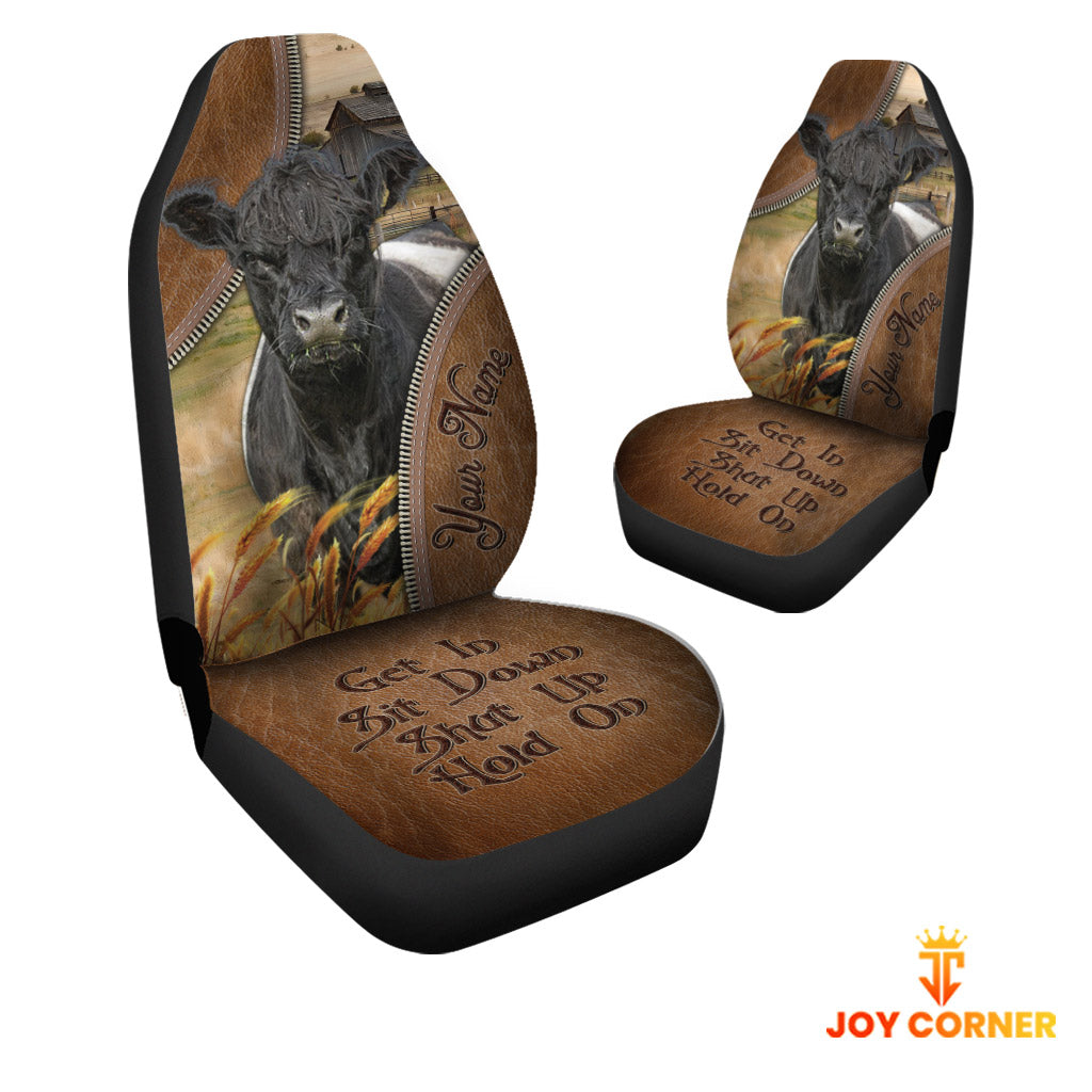Belted Galloway Customized Name Leather Pattern Car Seat Covers (2Pcs)