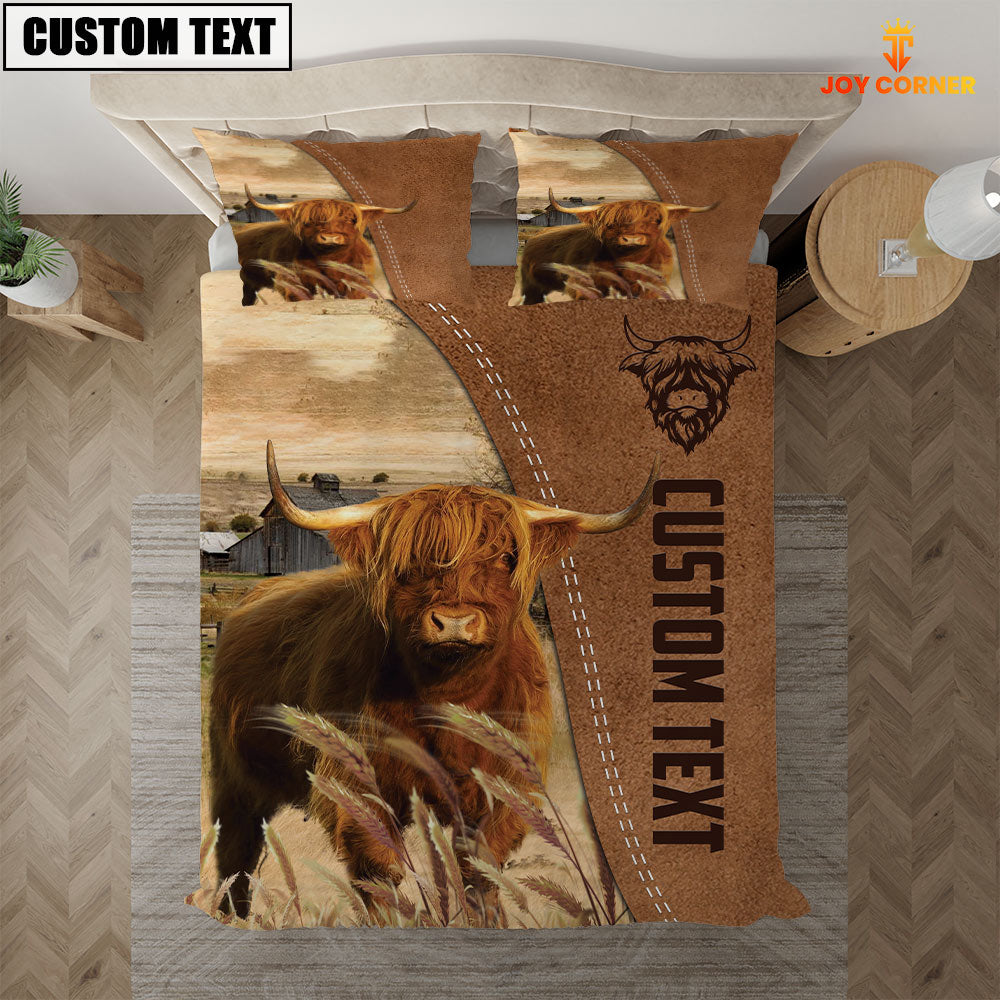 Custom Name Highland Cattle Brown Bedding Set