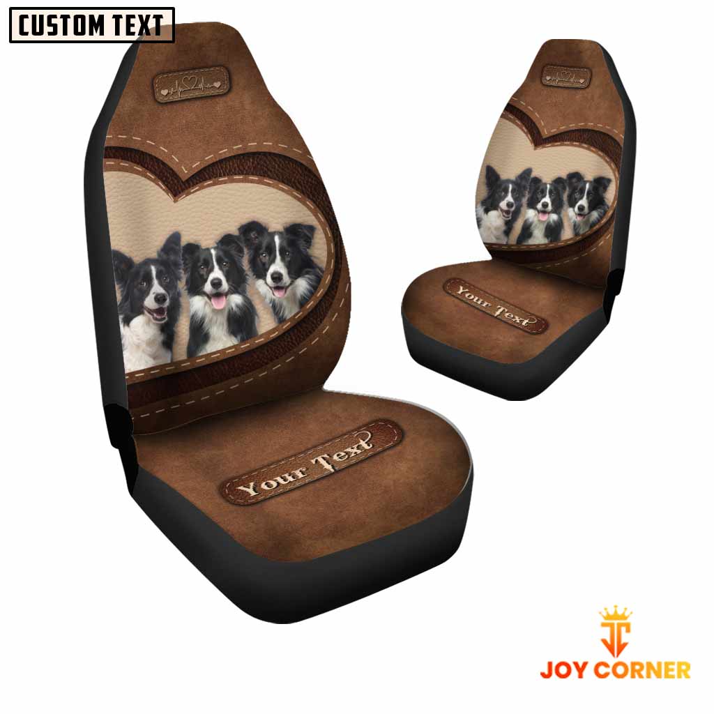 Border Collie Pattern Customized Name Heart Car Seat Cover Set