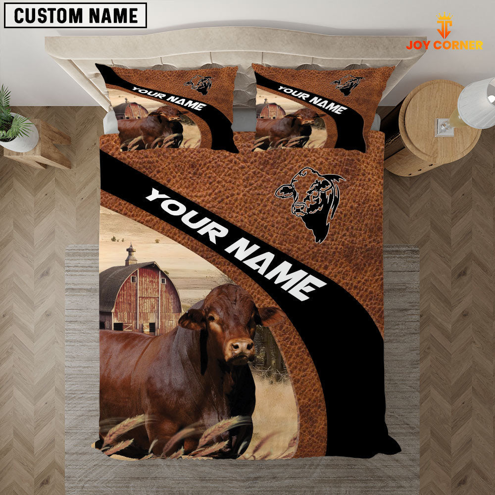 Beefmaster On The Farm Customized Name Red Barn Bedding Set